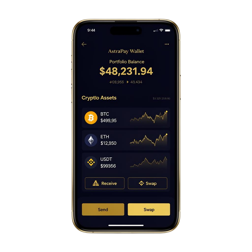 AstraPay Wallet mobile app preview